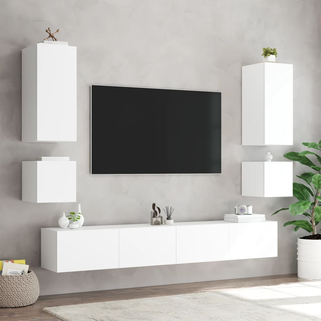 vidaXL Ścienna szafka TV z LED, biała, 100x35x31 cm