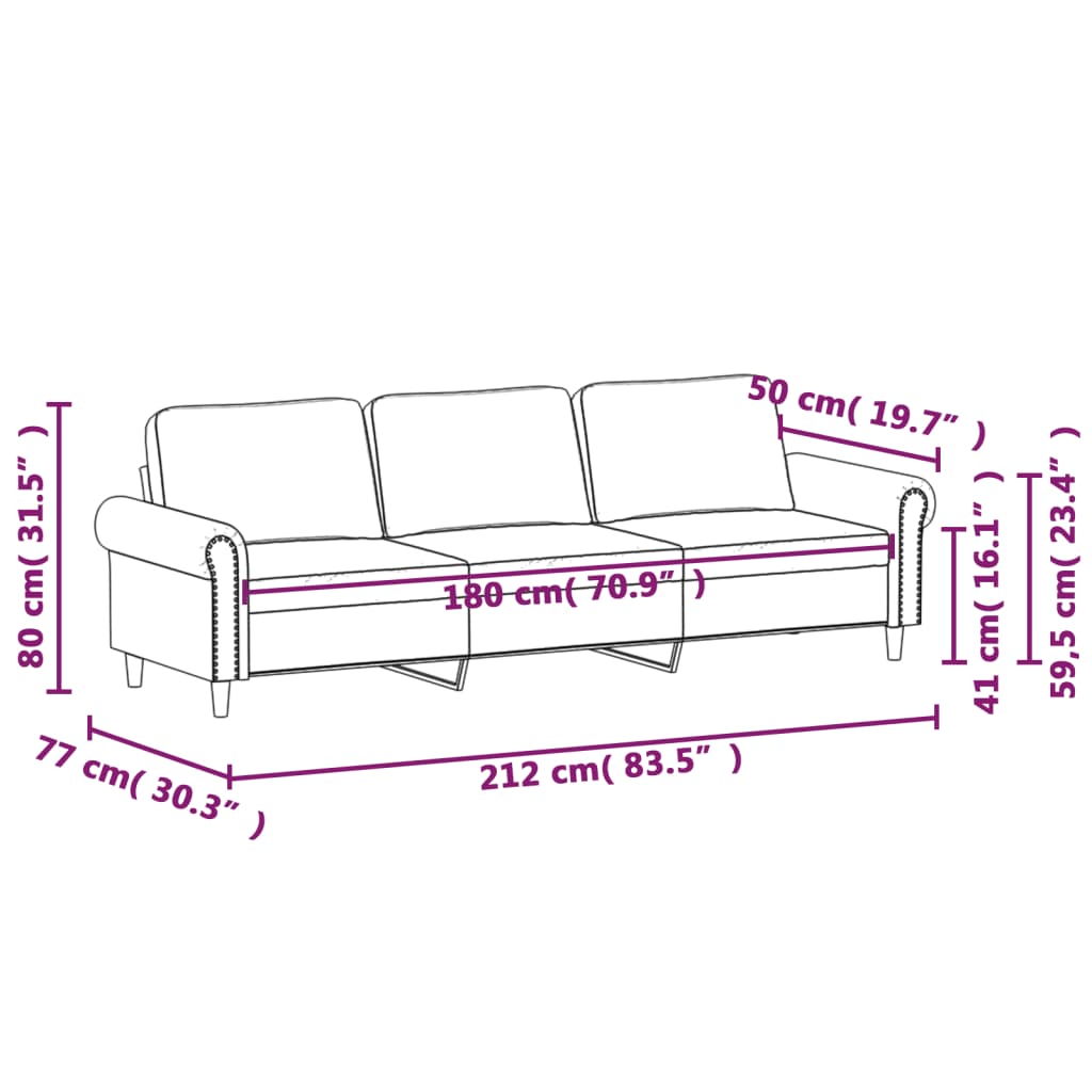 vidaXL Sofa 3-osobowa, ciemnoszara, 180 cm, obita aksamitem