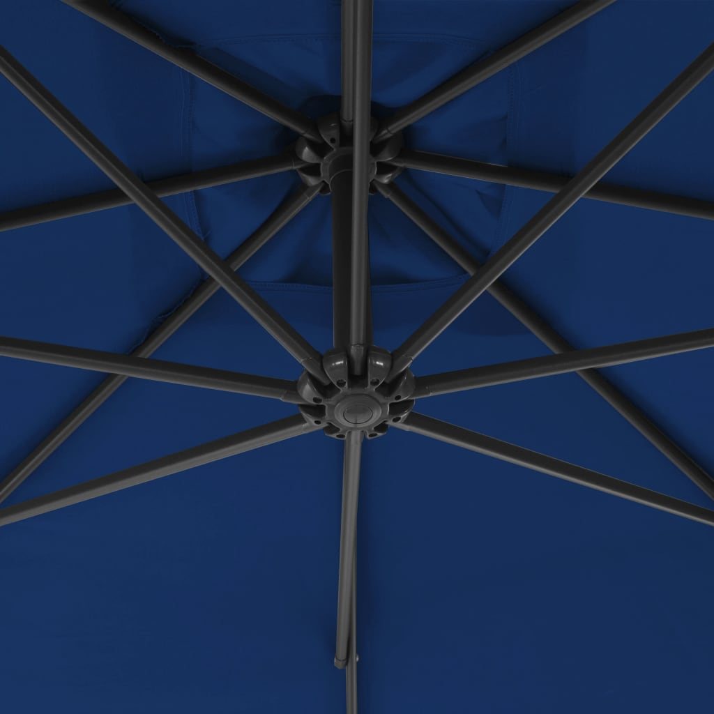 vidaXL Parasol wiszący ze stalowym słupkiem, 300 cm, niebieski