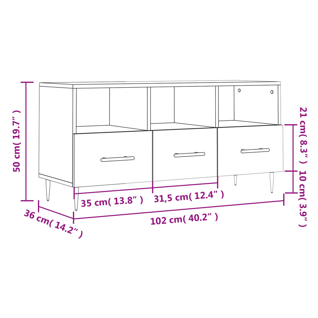 vidaXL Szafka pod TV, biała, 102x36x50 cm, materiał drewnopochodny