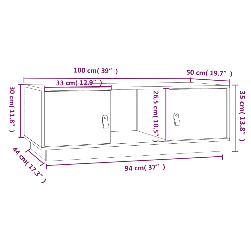 vidaXL Stolik kawowy, szary, 100x50x35 cm, lite drewno sosnowe