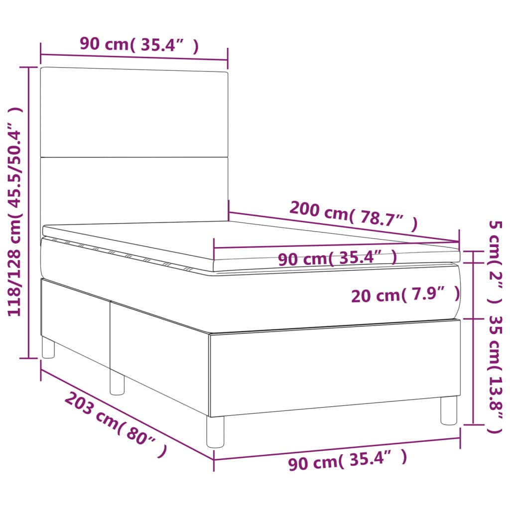 vidaXL Łóżko kontynentalne z materacem, ciemnoszara tkanina 90x200 cm