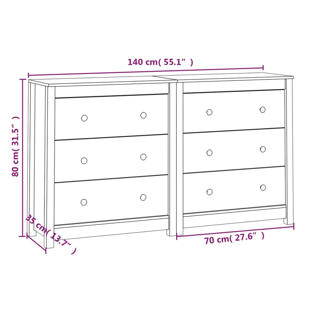 vidaXL Komoda, 140x35x80 cm, drewno sosnowe