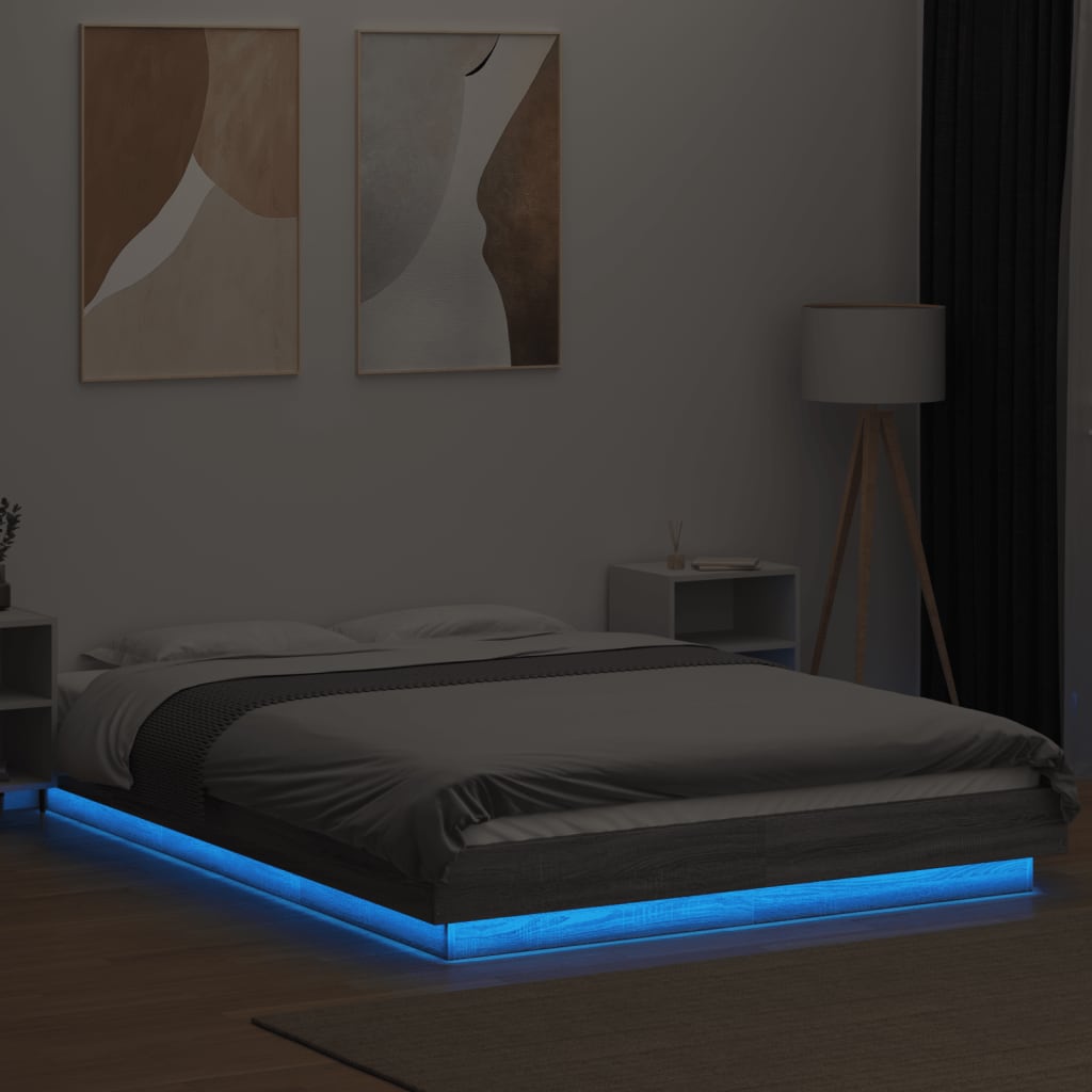 vidaXL Rama łóżka z LED, szary dąb sonoma, 140x200 cm