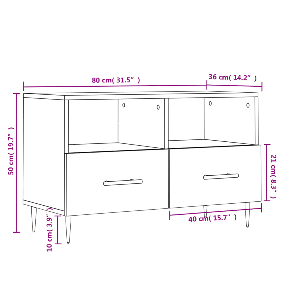 vidaXL Szafka pod TV, biała, wysoki połysk, 80x36x50 cm