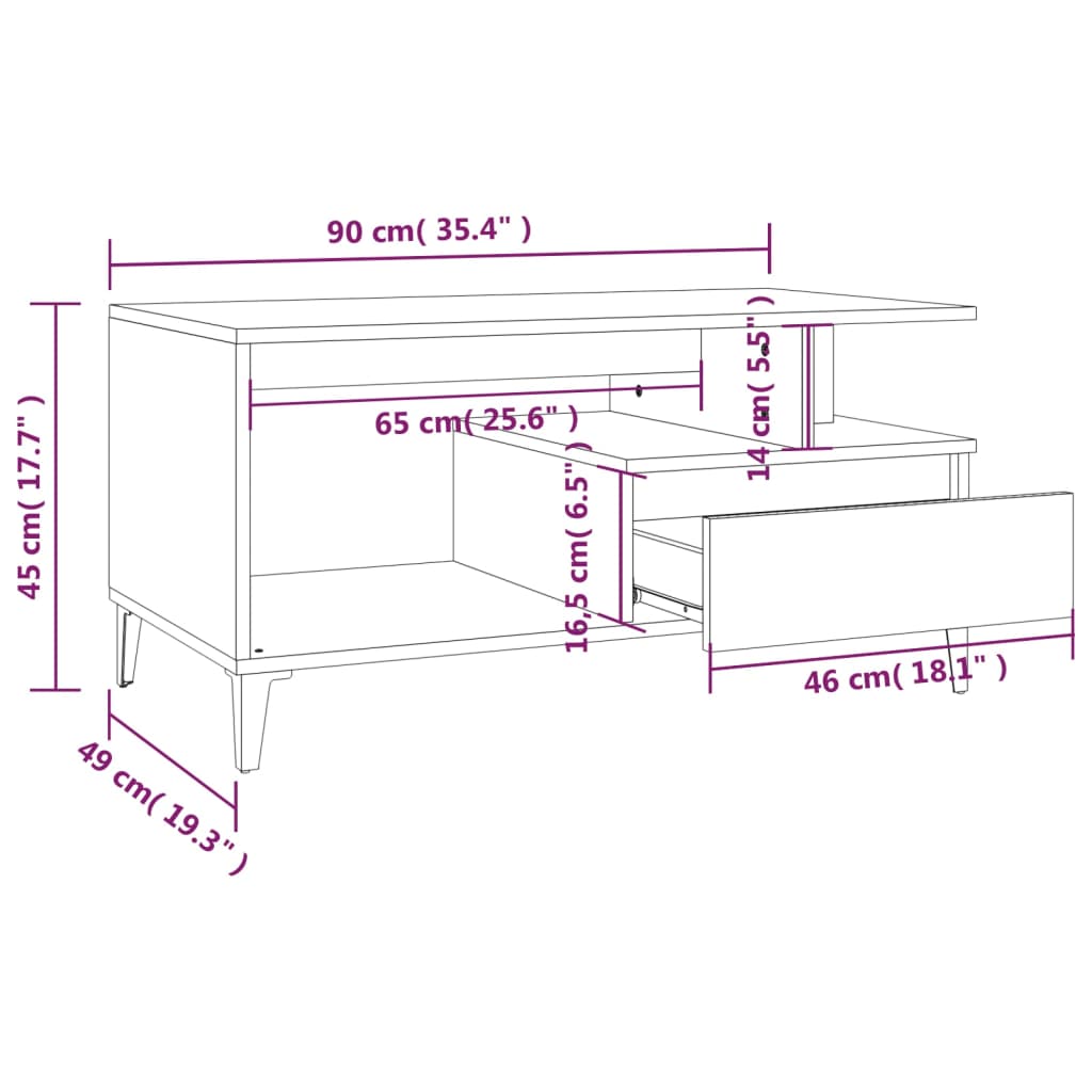 vidaXL Stolik kawowy, czarny 90x49x45 cm, materiał drewnopochodny