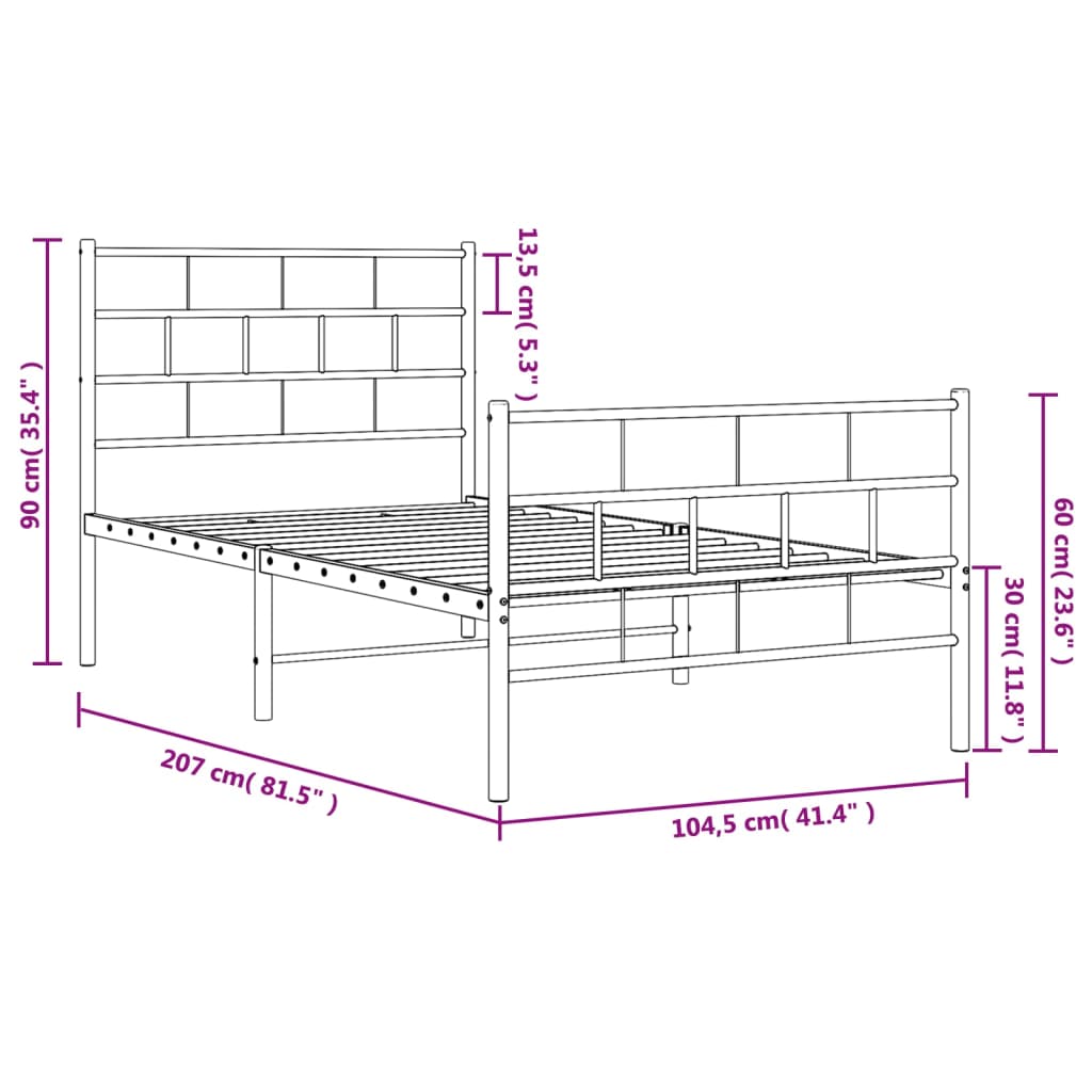 vidaXL Metalowa rama łóżka z wezgłowiem i zanóżkiem, czarna, 100x200cm