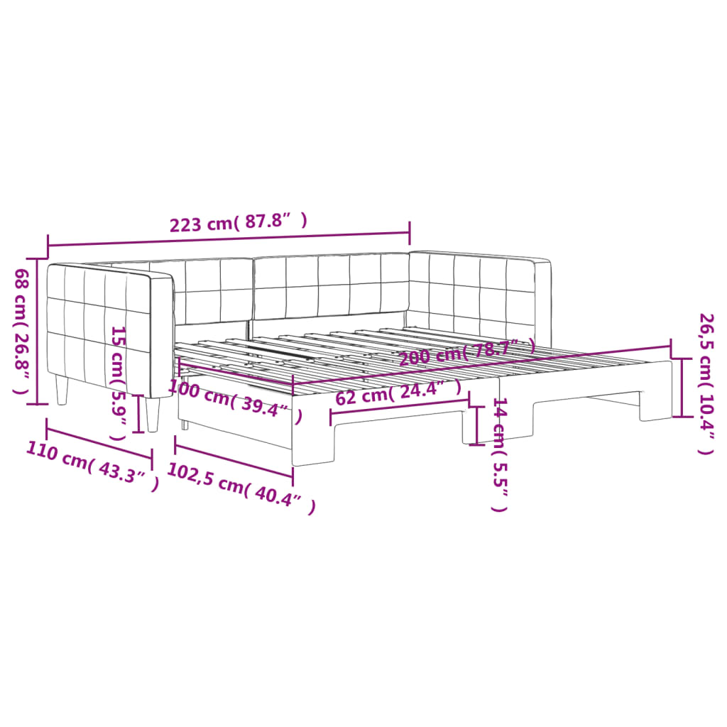 vidaXL Sofa rozsuwana, jasnoszara, 100x200 cm, aksamit