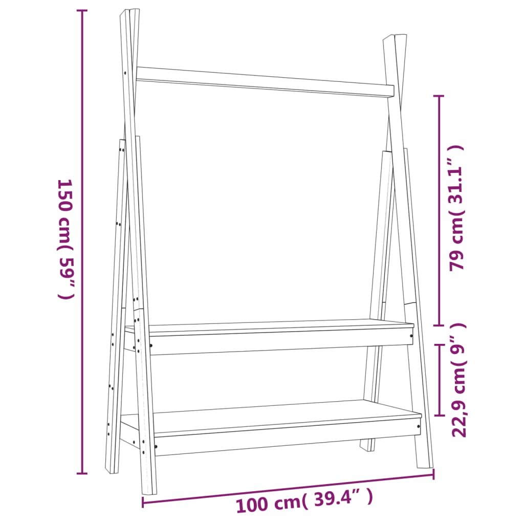 vidaXL Wieszak na ubrania, czarny, 100x45,5x150cm, lite drewno sosnowe