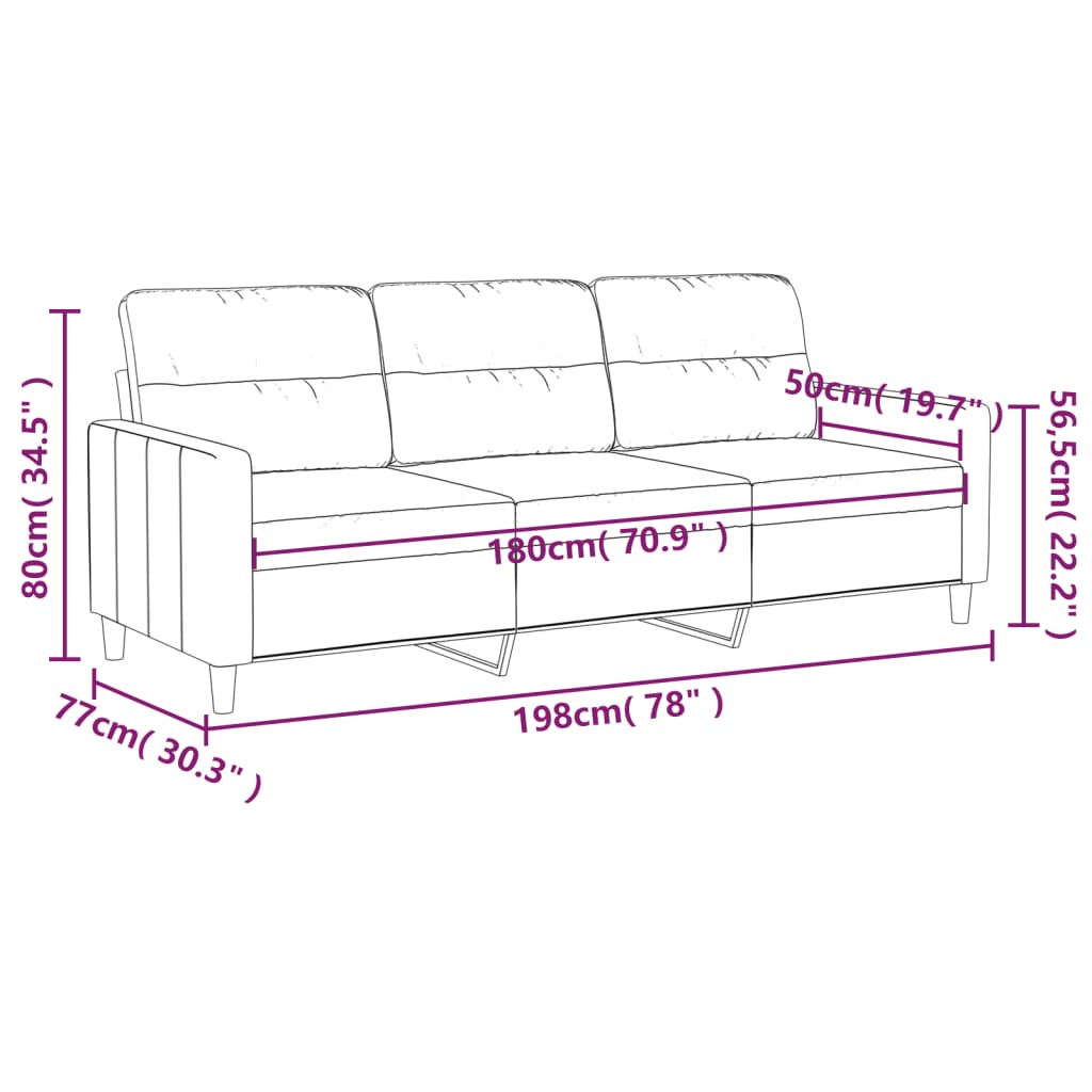 vidaXL Sofa 3-osobowa, kolor taupe, 180 cm, tapicerowana tkaniną