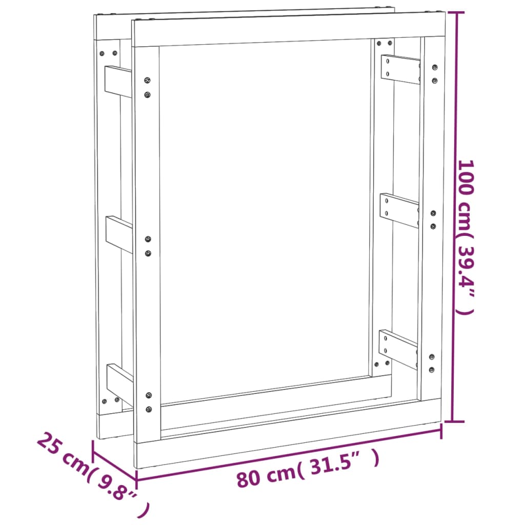 vidaXL Stojak na drewno opałowe, 80x25x100 cm, lite drewno sosnowe