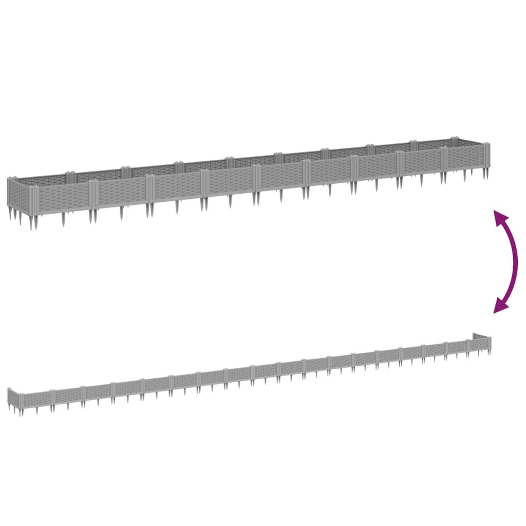 vidaXL Donica ogrodowa na kołkach, jasnoszara, 362,5x42,5x28,5 cm, PP