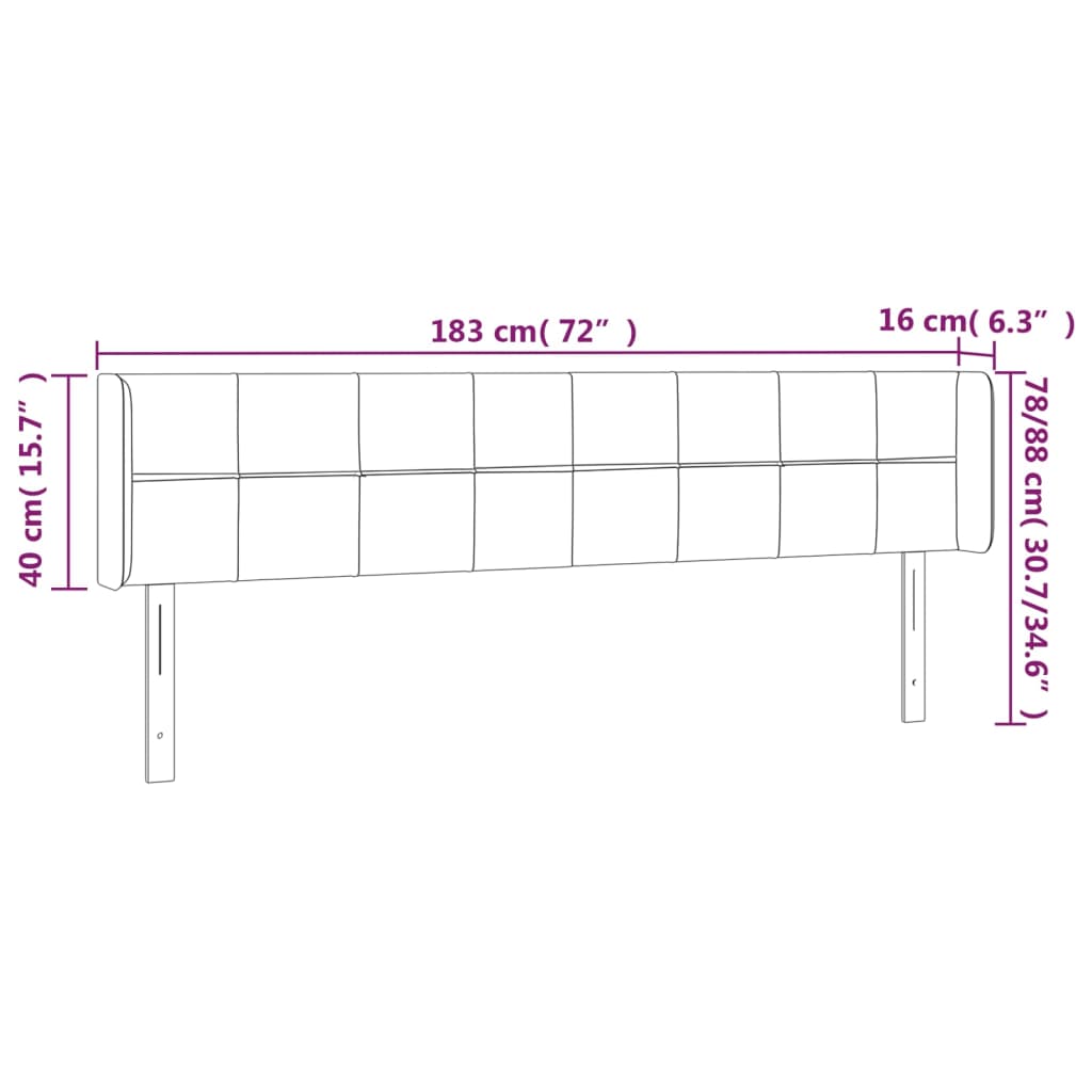 vidaXL Zagłówek do łóżka z LED, czarny, 183x16x78/88 cm, tkanina