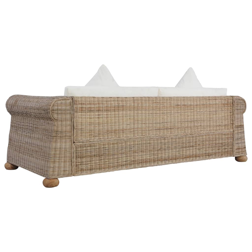 vidaXL 3-osobowa sofa z poduszkami, naturalny rattan