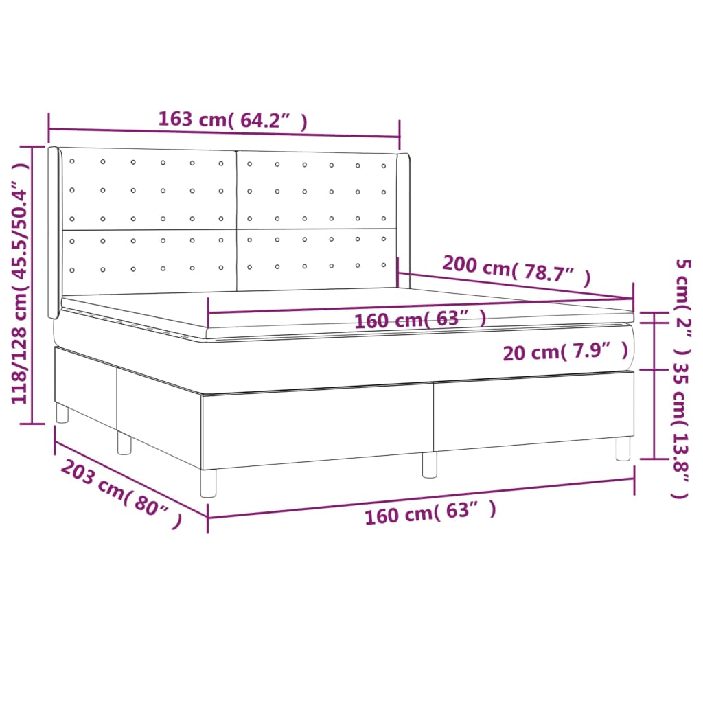 vidaXL Łóżko kontynentalne, materac i LED cappuccino 160x200 cm