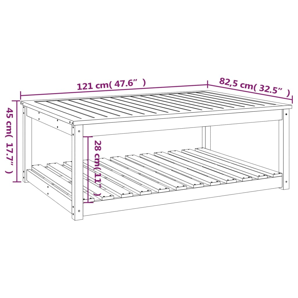 vidaXL Stolik ogrodowy, czarny, 121x82,5x45 cm, lite drewno sosnowe