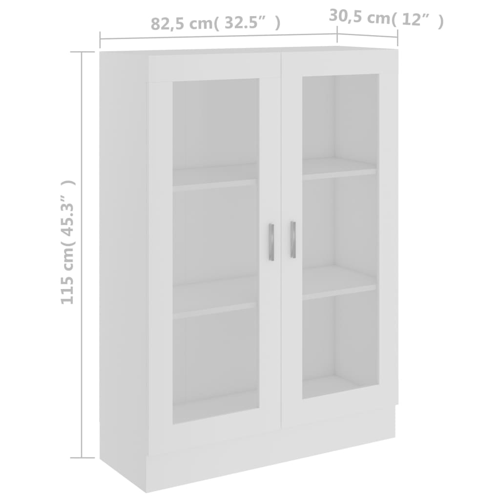 vidaXL Witryna, biała, 82,5x30,5x115 cm, materiał drewnopochodny