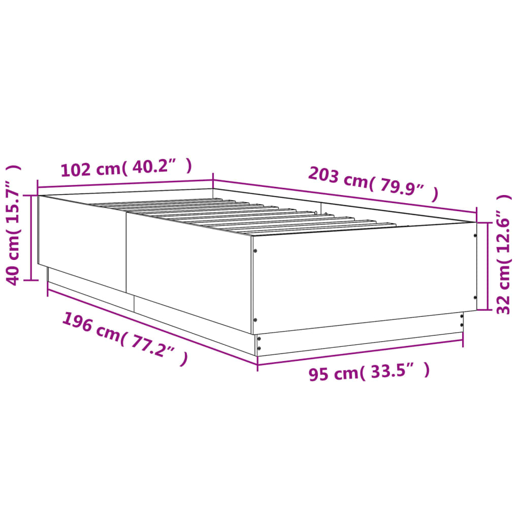 vidaXL Rama łóżka z LED, szary dąb sonoma, 100x200 cm