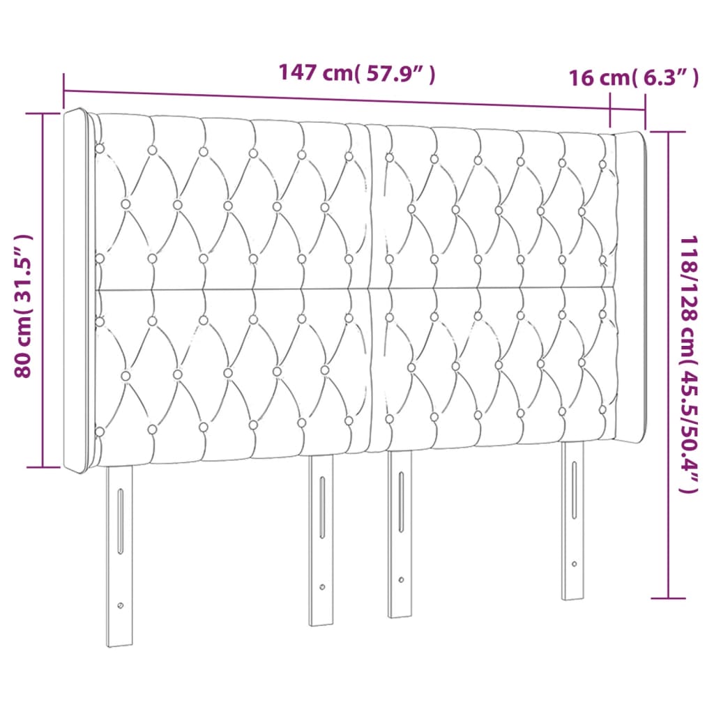 vidaXL Zagłówek do łóżka z LED ciemnobrązowy 147x16x118/128 cm tkanina