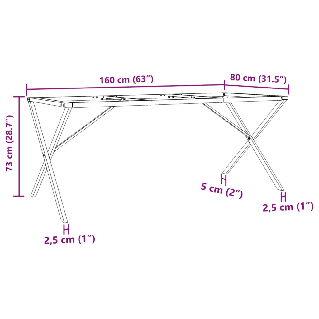 vidaXL Nogi do stołu, w kształcie litery X, 160x80x73 cm, żeliwo