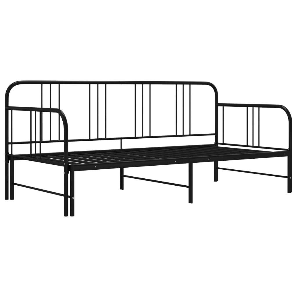 vidaXL Sofa z wysuwaną ramą łóżka, czarna, metalowa, 90x200 cm