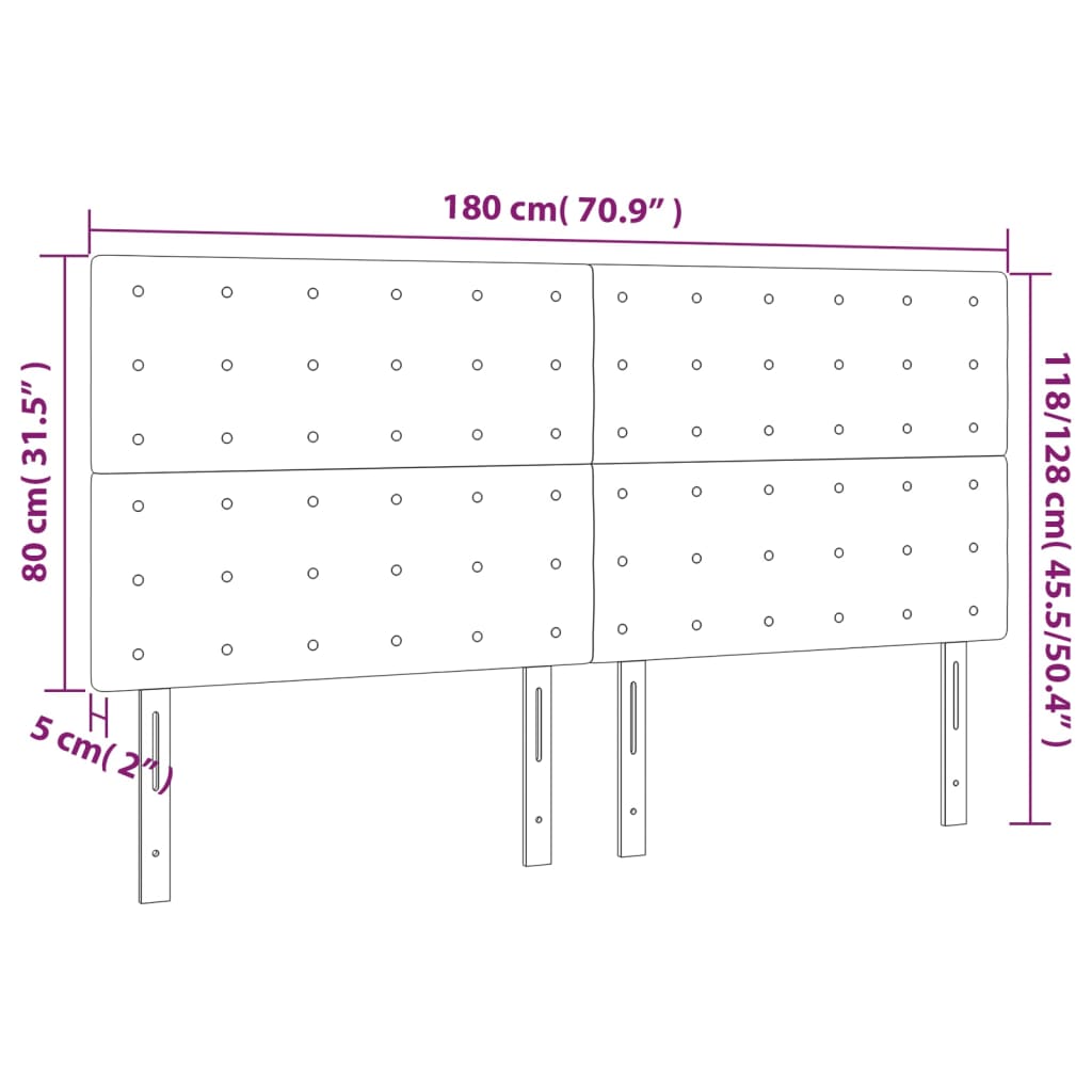 vidaXL Zagłówek do łóżka z LED, niebieski, 180x5x118/128 cm, tkanina