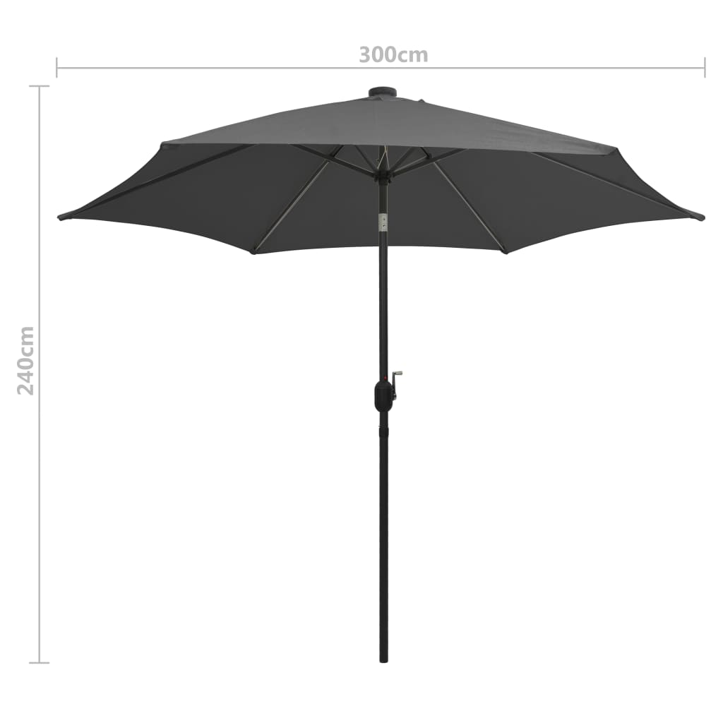 vidaXL Parasol ogrodowy z LED i aluminiowym słupkiem, 300 cm, antracyt