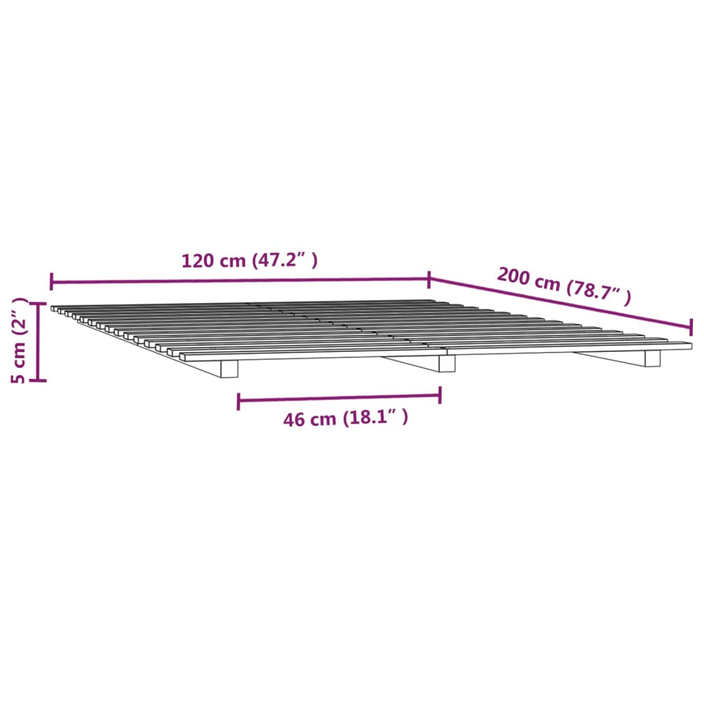 vidaXL Rama łóżka, czarna, 120 x 200 cm, lite drewno sosnowe