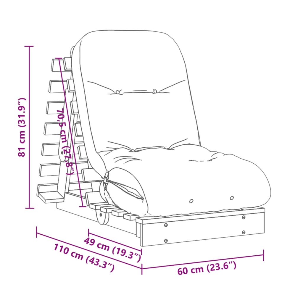 vidaXL Sofa rozkładana futon, z materacem, woskowy brąz, 60x206x11 cm