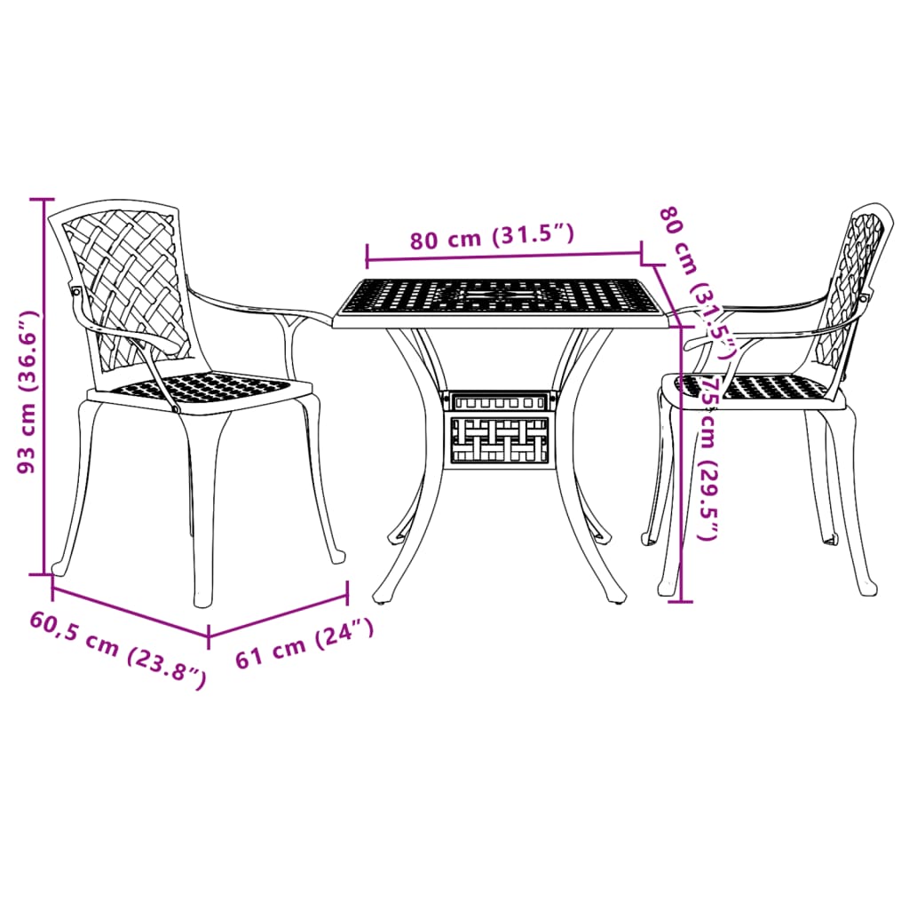 vidaXL 3-częściowy zestaw mebli bistro, zielony, odlewane aluminium