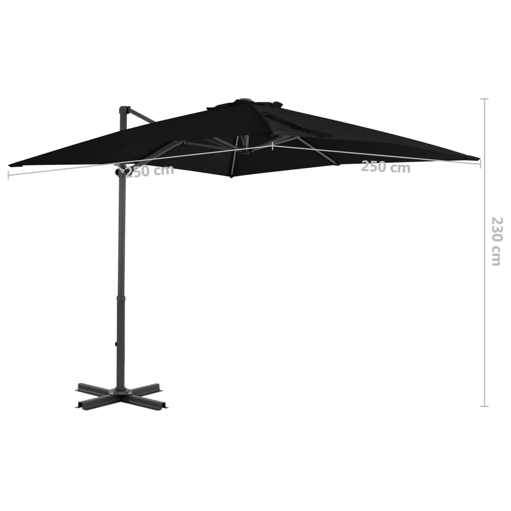 vidaXL Parasol wiszący z aluminiowym słupkiem, 250x250 cm, czarny