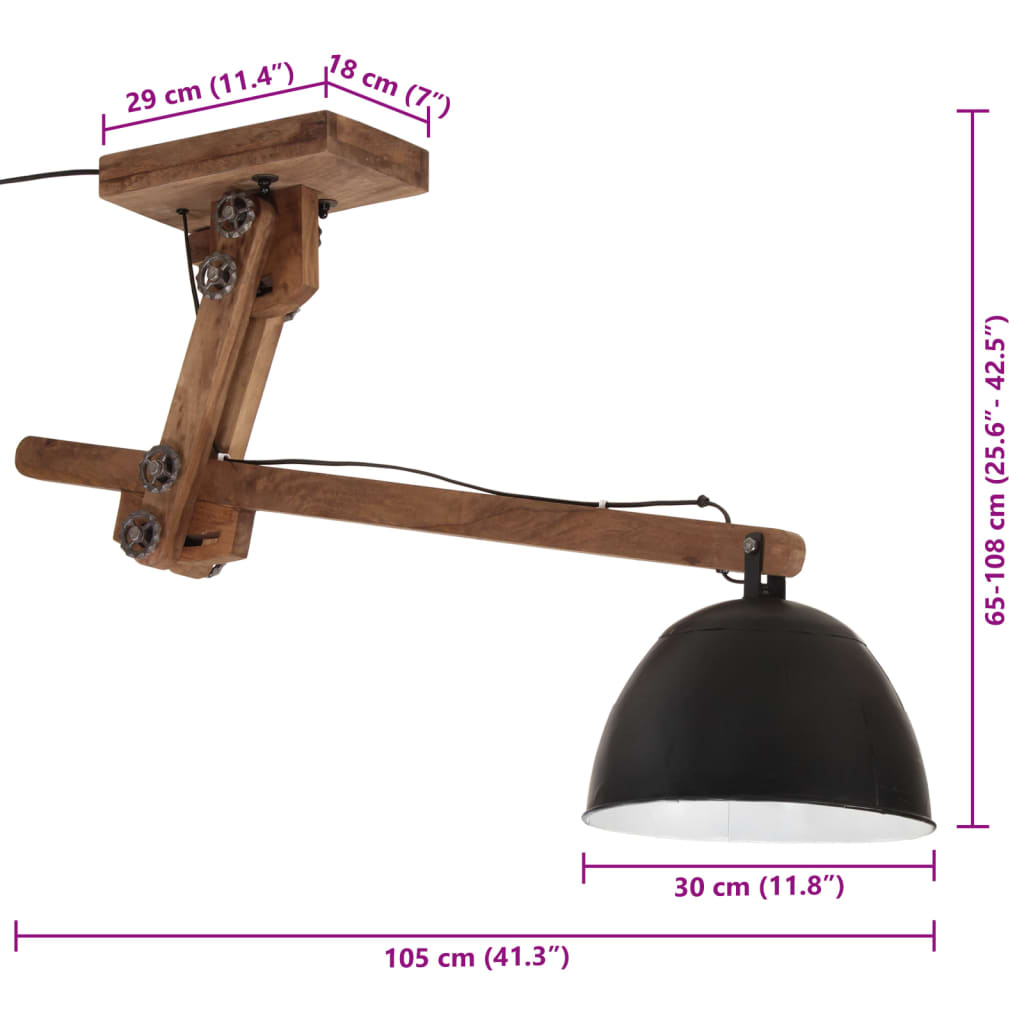 vidaXL Lampa sufitowa 25 W, czarna, 105x30x65-108 cm, E27