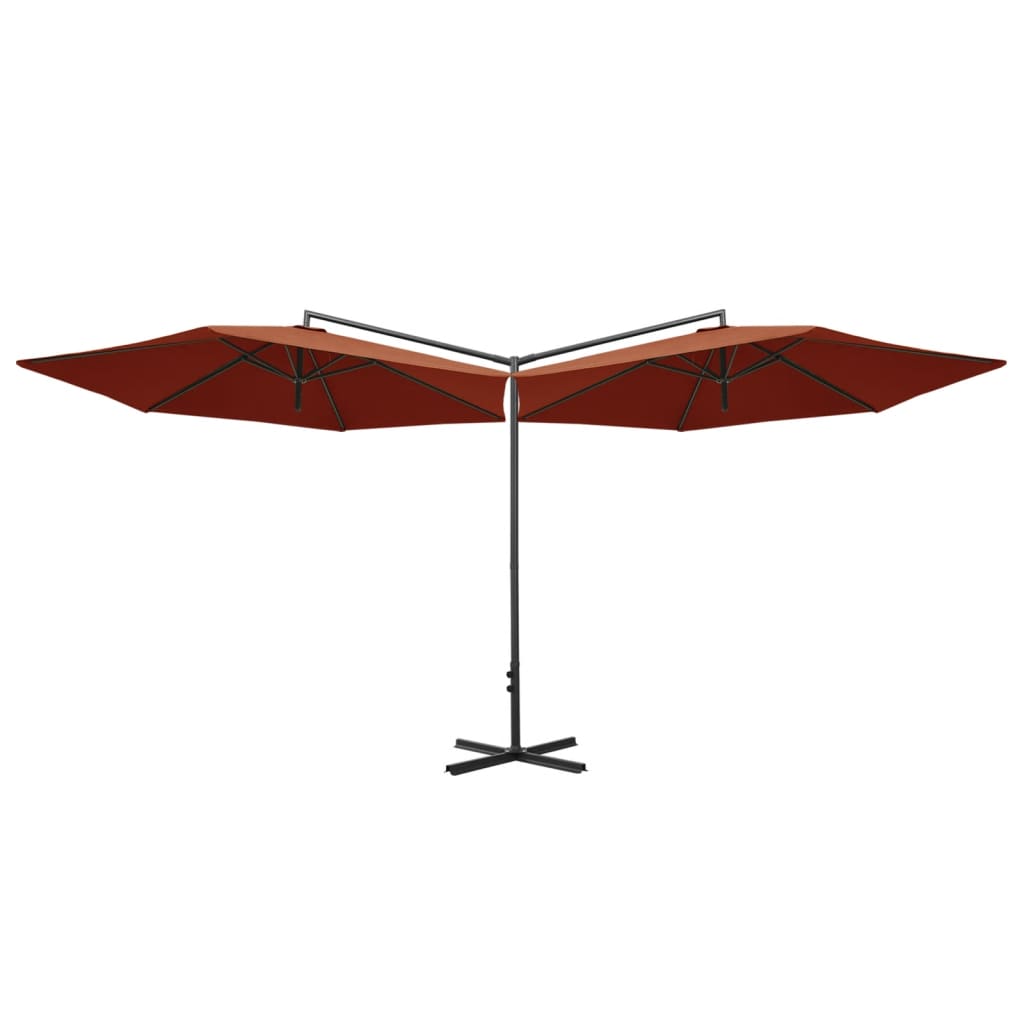 vidaXL Podwójny parasol ogrodowy, stalowy słupek, terakota, 600 cm