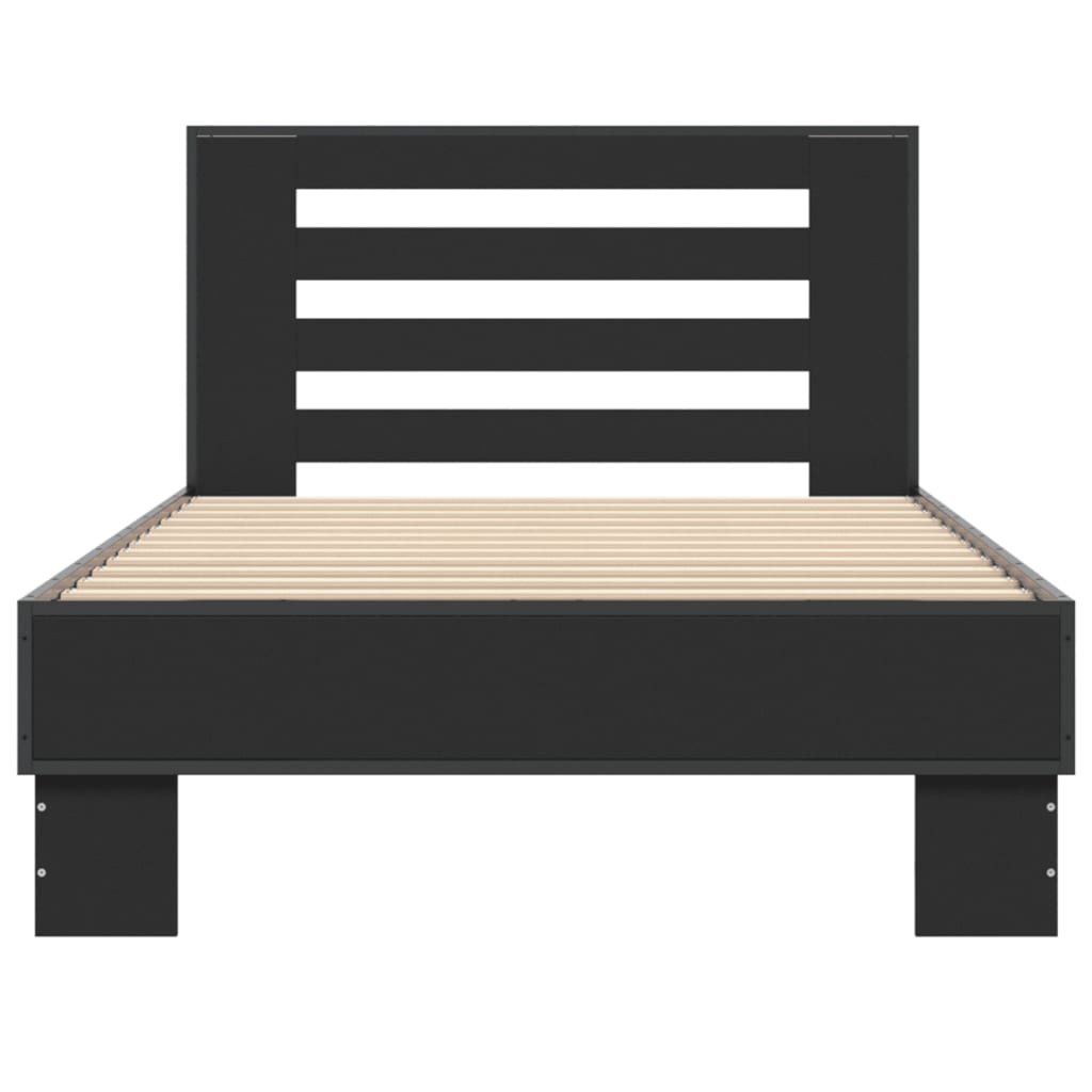 vidaXL Rama łóżka, czarna, 90x190 cm, materiał drewnopochodny i metal