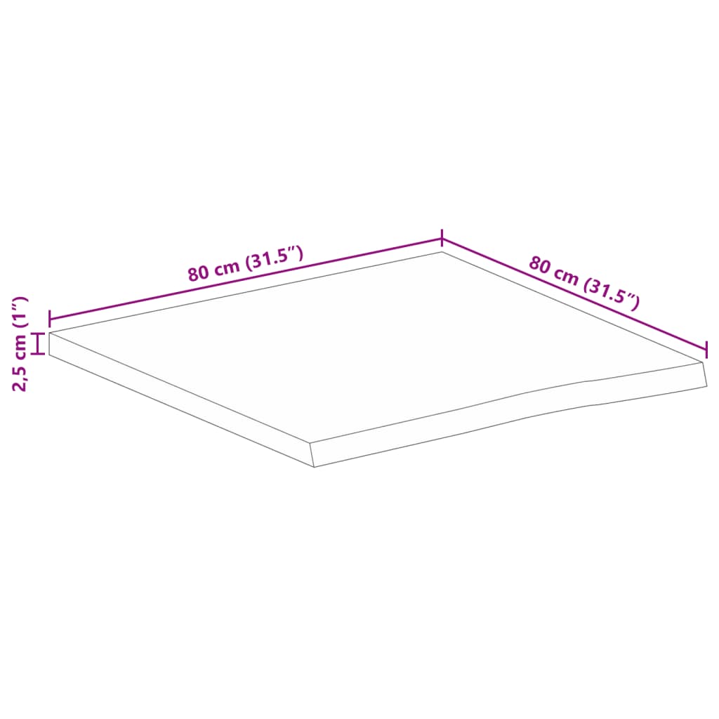 vidaXL Blat stołu, 80x80x2,5cm, naturalna krawędź, surowe drewno mango