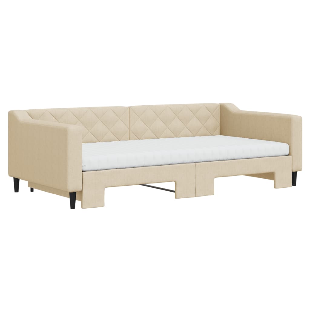 vidaXL Sofa rozsuwana z materacami, kremowa, 100x200 cm, tkanina