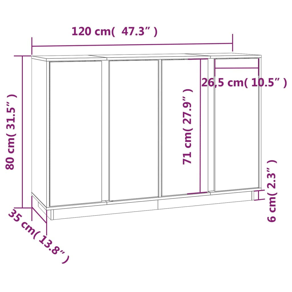 vidaXL Szafka, czarna 120x35x80 cm, lite drewno sosnowe