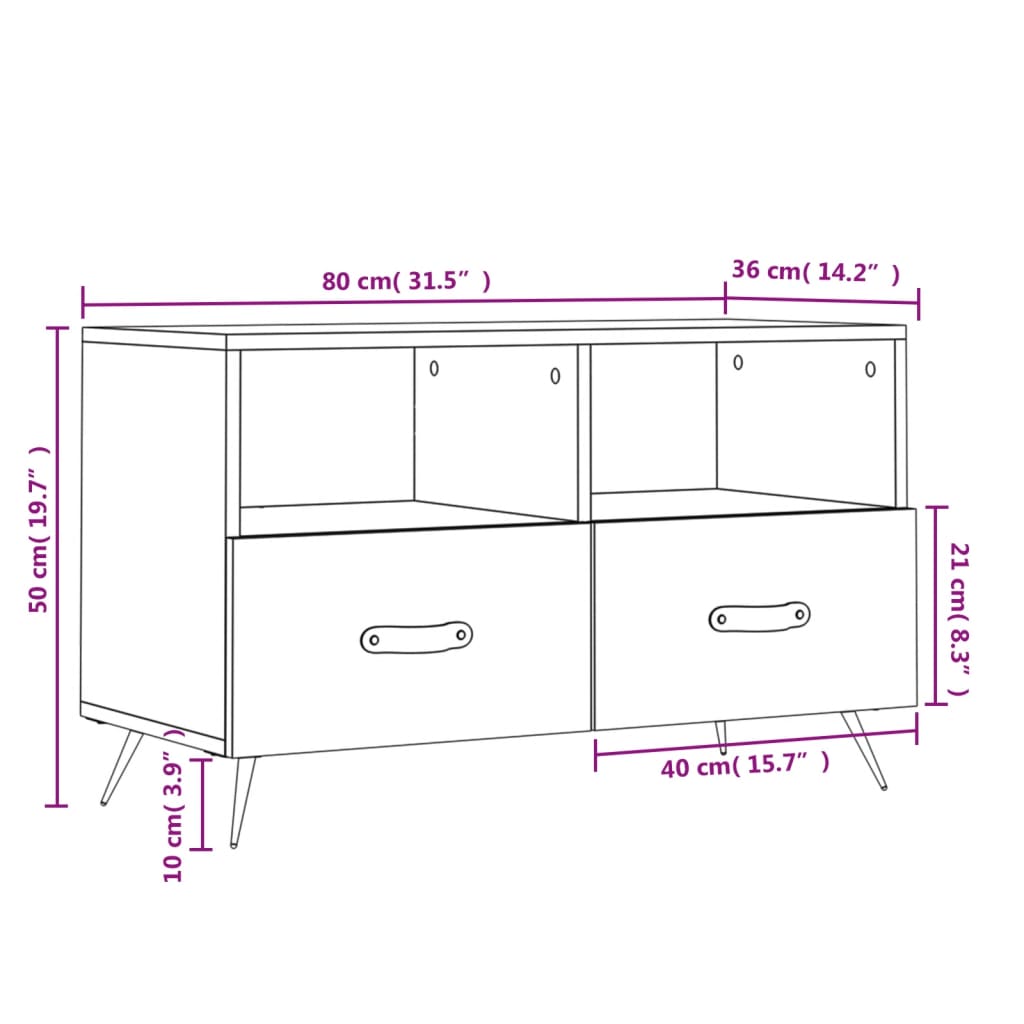 vidaXL Szafka pod TV, biała, wysoki połysk, 80x36x50 cm