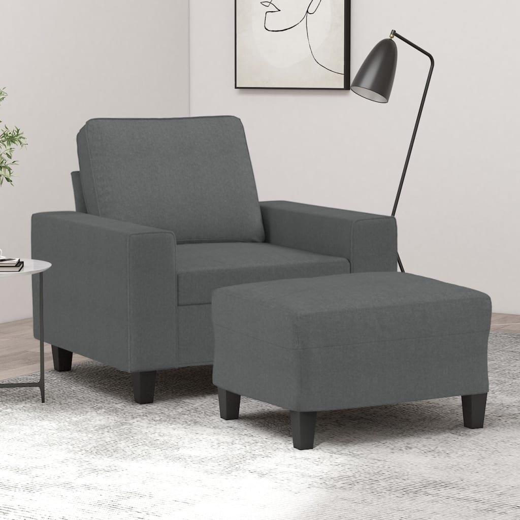 vidaXL Fotel z podnóżkiem, ciemnoszary, 60 cm, obity tkaniną