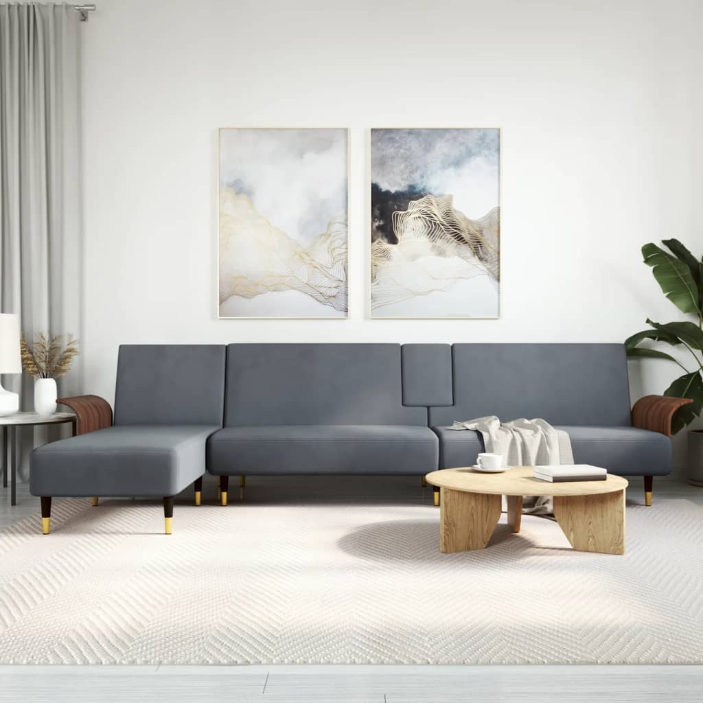 vidaXL Sofa rozkładana L, ciemnoszara, 279x140x70 cm, aksamit