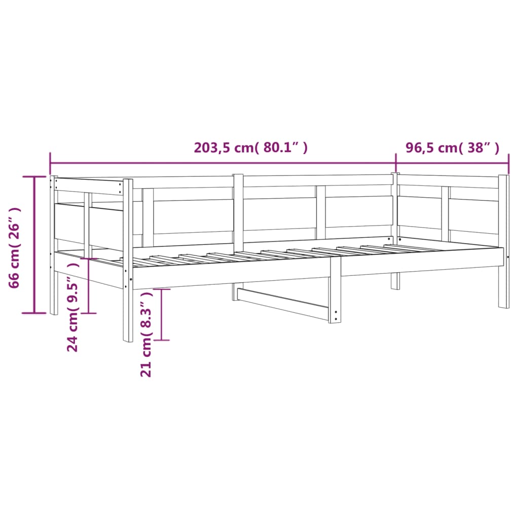 vidaXL Łóżko dzienne, lite drewno sosnowe, 90x200 cm