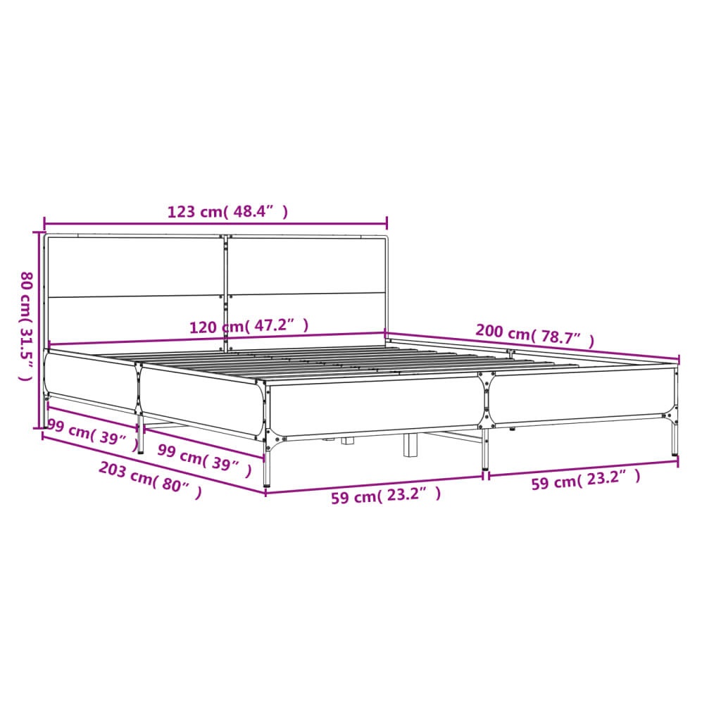 vidaXL Rama łóżka, brązowy dąb, 120x200 cm, materiał drewnopochodny