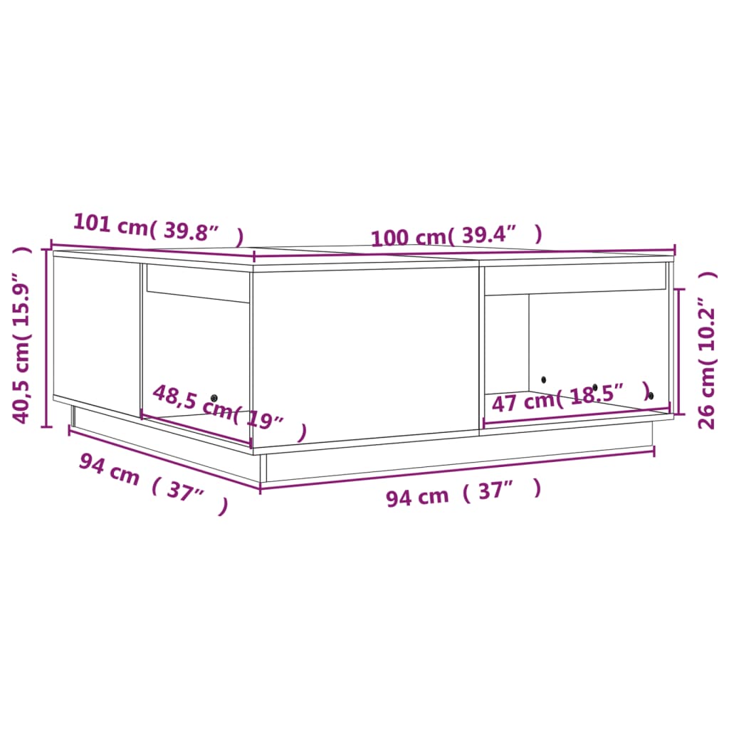 vidaXL Stolik kawowy, miodowy brąz 100x101x40,5 cm lite drewno sosnowe