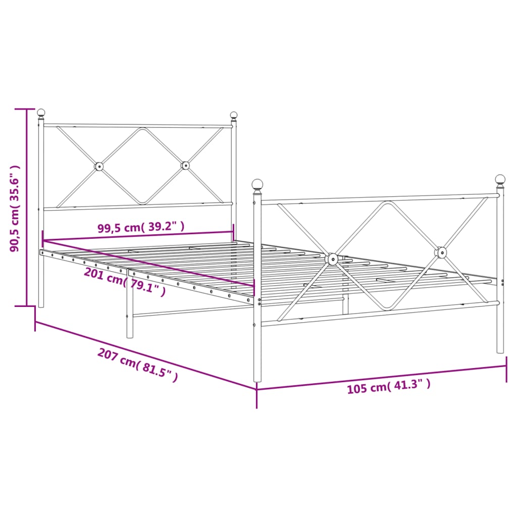 vidaXL Metalowa rama łóżka z wezgłowiem i zanóżkiem, biała, 100x200 cm