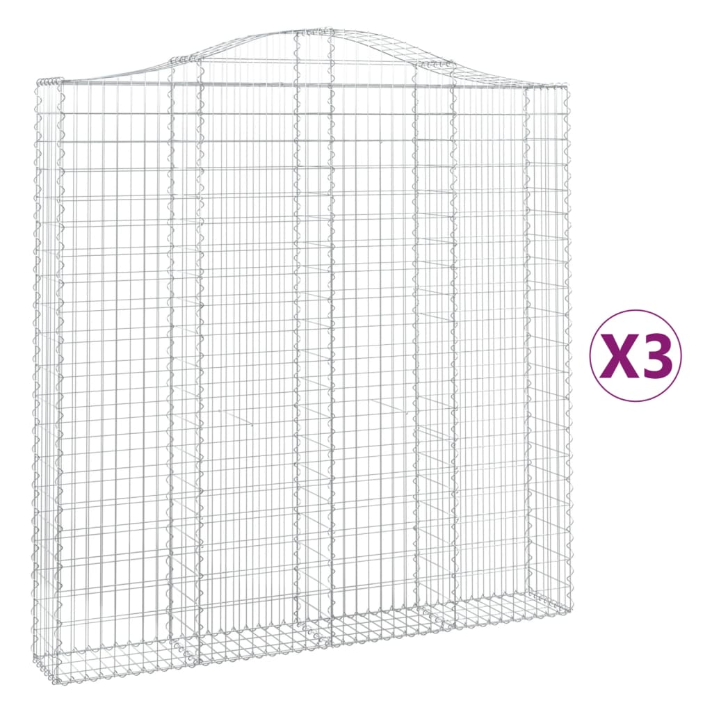 vidaXL Kosze gabionowe, 3 szt, 200x30x200/220 cm, galwanizowane żelazo