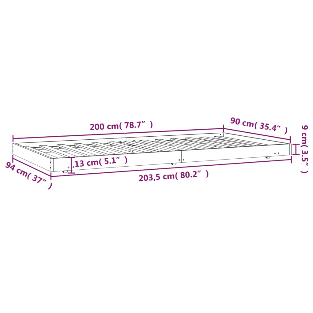 vidaXL Rama łóżka bez materaca, 90x200 cm, lite drewno sosnowe