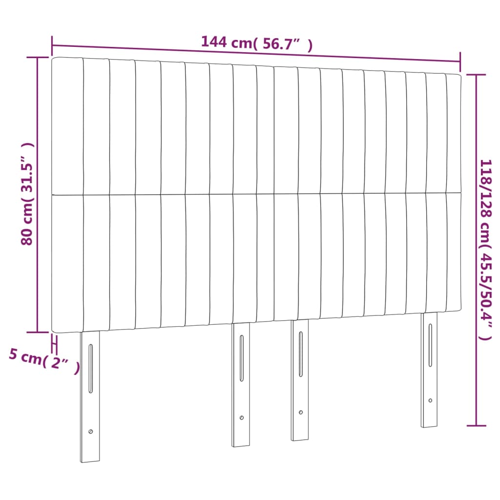 vidaXL Zagłówek do łóżka z LED, czarny, 144x5x118/128 cm, aksamit