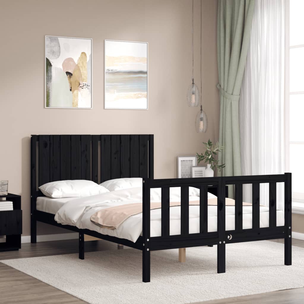 vidaXL Rama łóżka z wezgłowiem, czarna, 120x200 cm, lite drewno