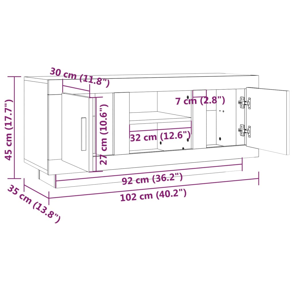 vidaXL Szafka pod TV, dąb sonoma, 102x35x45 cm materiał drewnopochodny