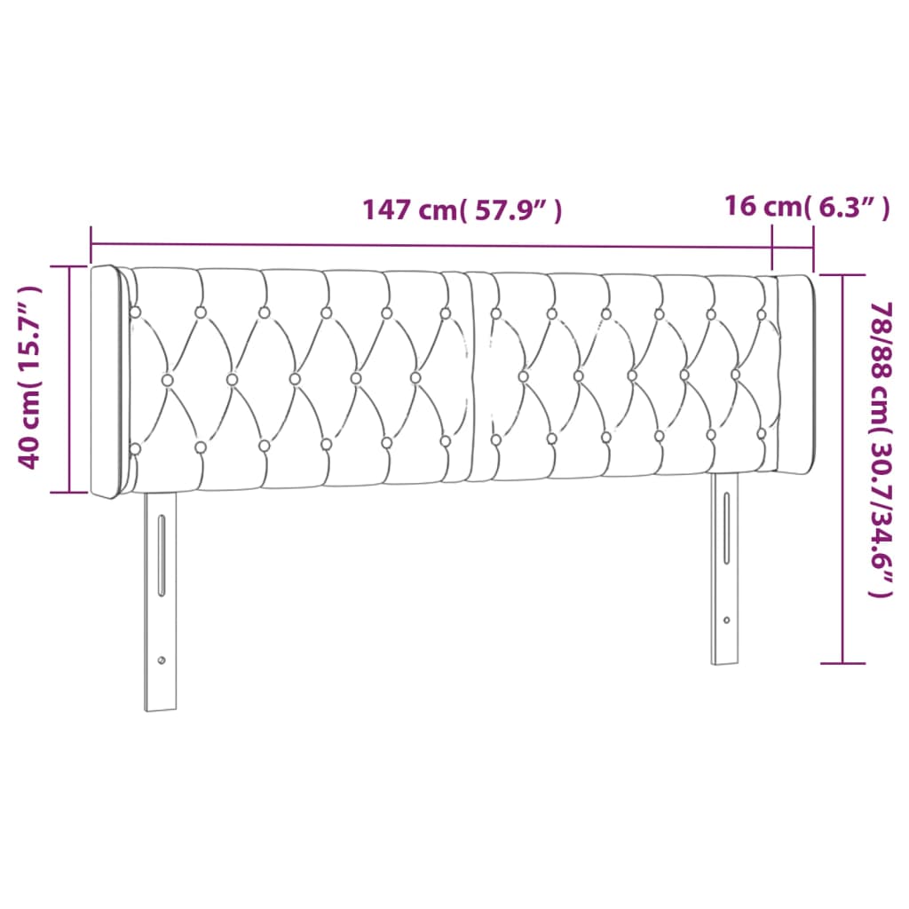 vidaXL Zagłówek do łóżka z LED, ciemnobrązowy, 147x16x78/88cm, tkanina